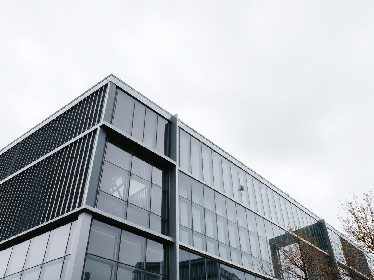 Modern steel and glass office building facade