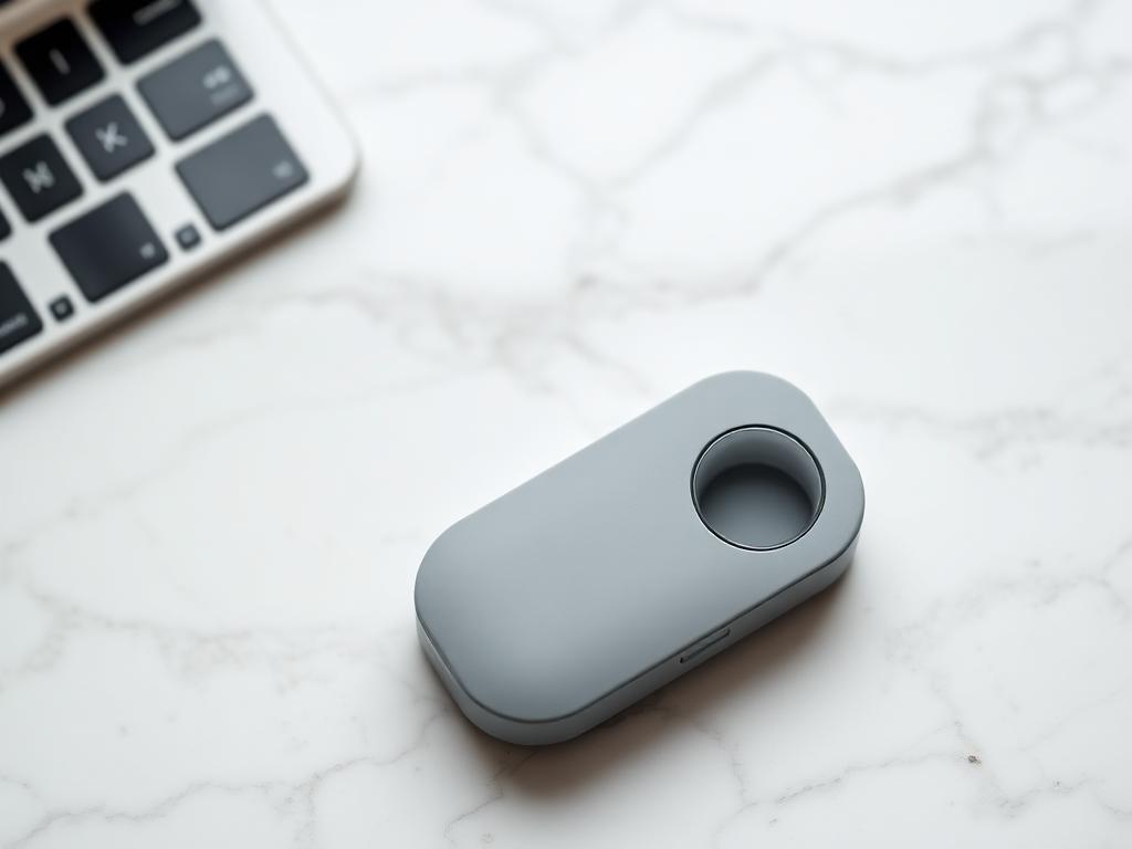 Grey gadget on white marble